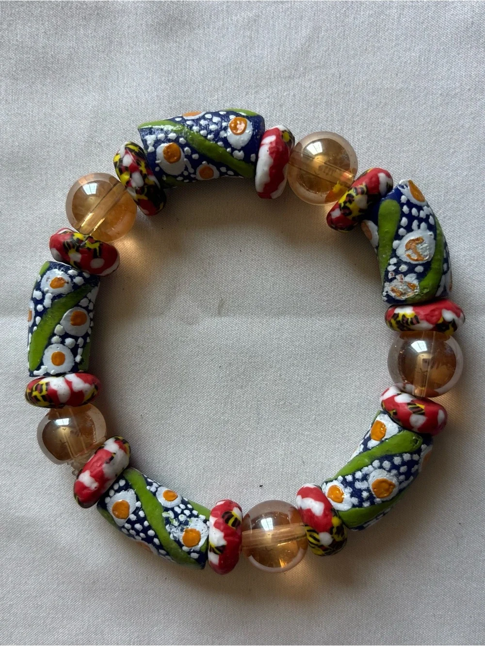 Handcrafted Multicolor Bead Stretch Bracelet - Floral Design
